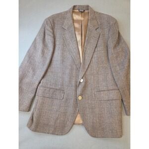 Vintage Bill Blass Herringbone Blazer Men's 40R Brown Tweed Wool Blend USA Made